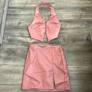 Fashion Nova Snake Skin Pink Skirt Set